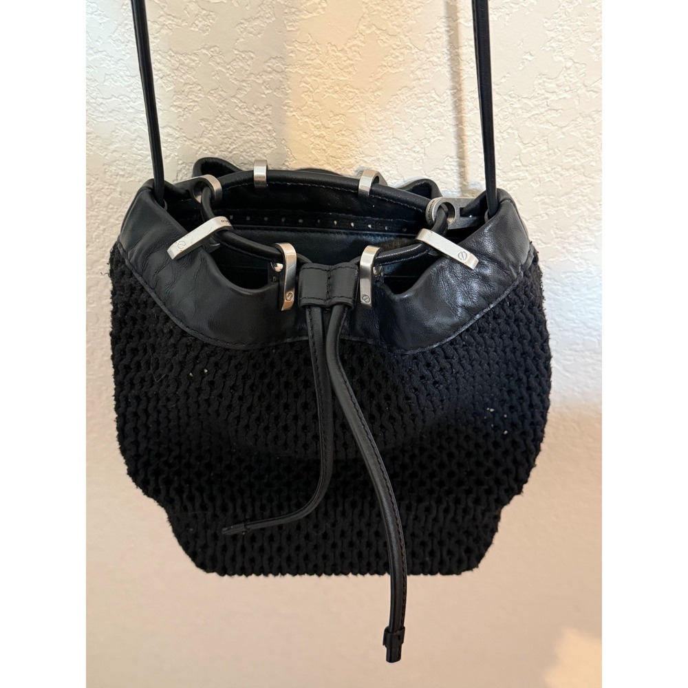 Rag & Bone Summer Dayton Drawstring Bag Black Leather Netting Crossbody Coastal - Picture 16 of 16